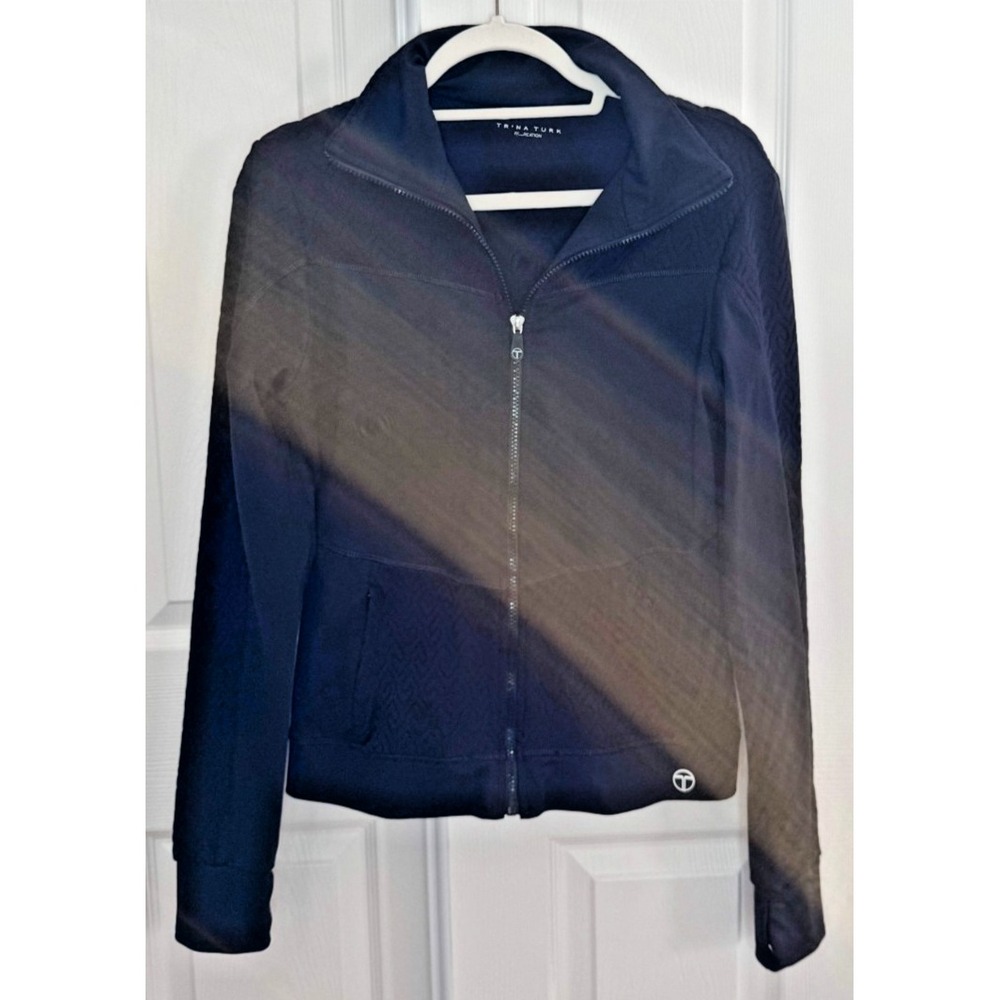 Trina Turk Activewear Jacket Women's Medium Black‎ Full Zip Long Sleeve Collared